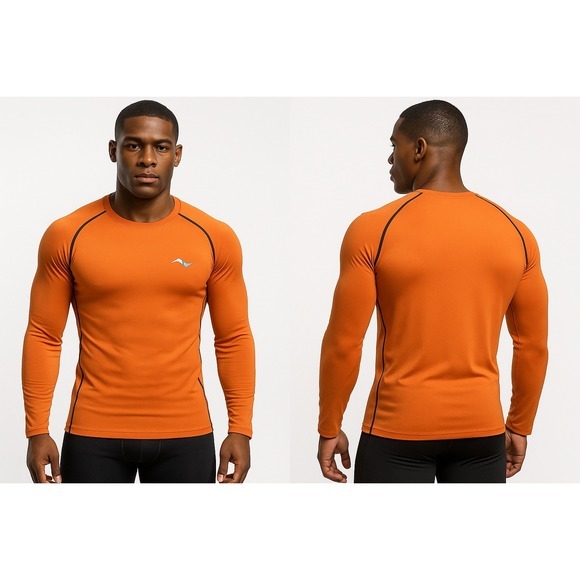 Mens Nooz Performance Long‎ Sleeve Compression Shirt Orange Size Large Athletic - Picture 1 of 6